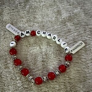 Red Agate Stones and Faux Silver Beaded Bracelet